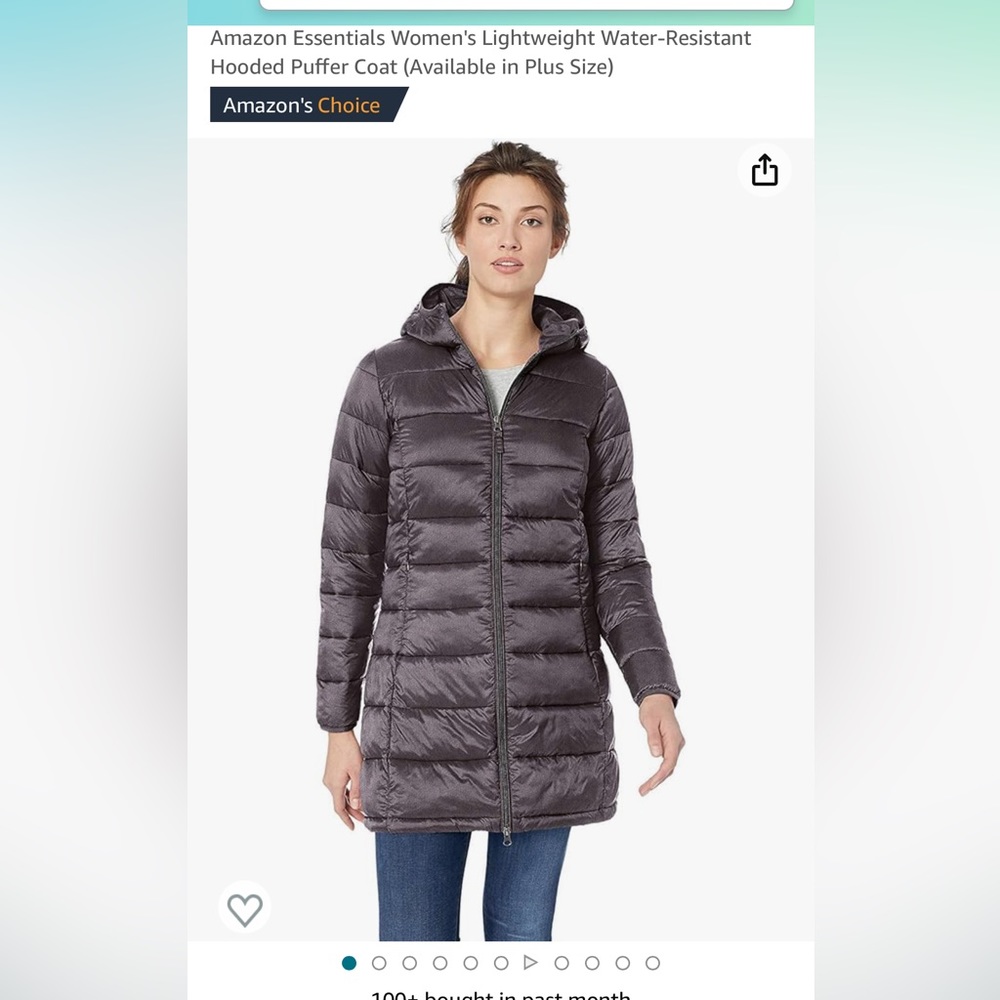 Amazon Essentials Woman’s Lightweight Water Resistant Hooded Puffer Coat